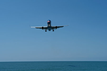 Airplane landing at Airport. Travel concept.