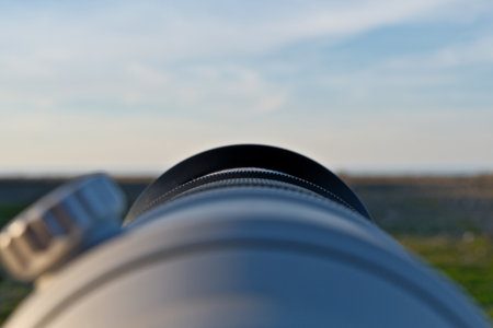 Camera Lens Aimed at the Horizonの写真素材