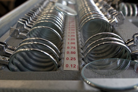 Optometry Trial Lens Set Close-Up. Trial Lens Set for Eye Examination and Vision Testing