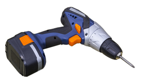 cordless screwdriver on whiteの写真素材