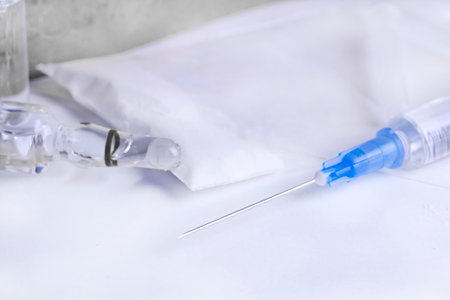 syringe with ampoule and package of drugsの写真素材