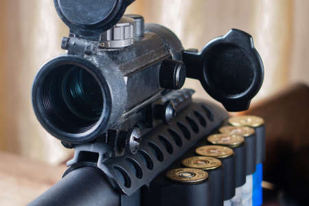red dot collimator sight on 12 gauge rifle