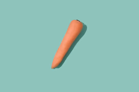 Carrot on pastel sky blue background. Easter minimal concept.