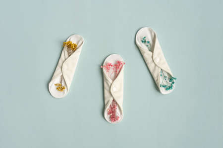 Reusable eco natural pad. White feminine washable, healthy and eco friendly pads from cotton and...
