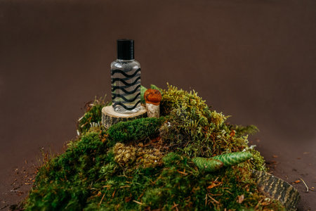 Bottle with lotion, sustainable design with moss.の写真素材