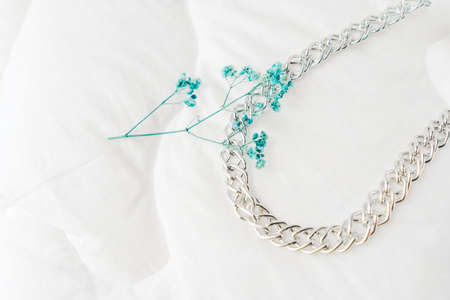 Silver bijouterie chain on white background.の写真素材