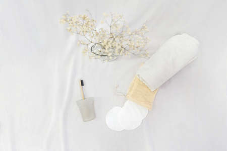 Zero waste supplies for personal hygiene on white.の写真素材