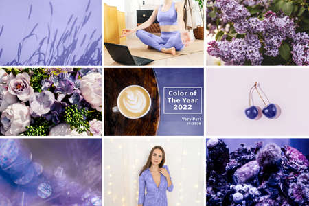 Collage from photos, purple violet trendy colors 2022.の写真素材