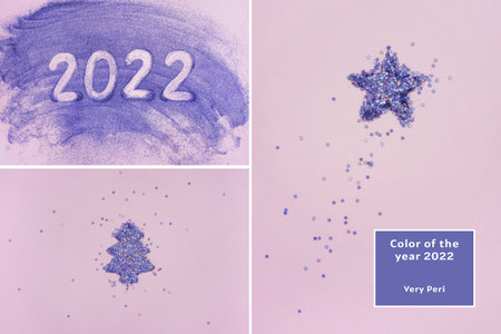 Collage from photos, purple violet trendy colors 2022.の写真素材