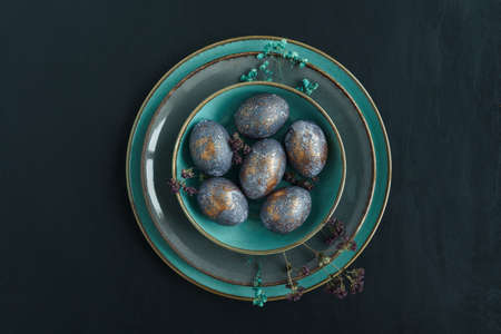 Easter concept of coloring eggs in hibiscus.の写真素材