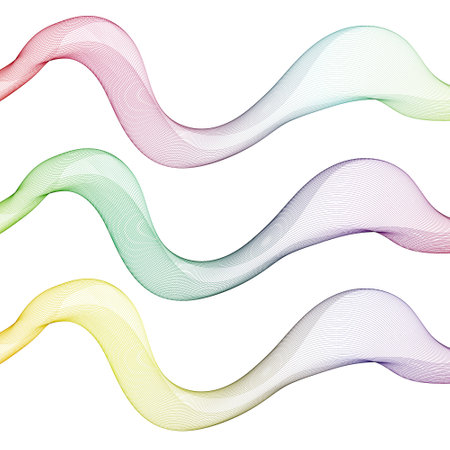 Smooth wave flow. Green wave. Set of abstract design elements.のイラスト素材