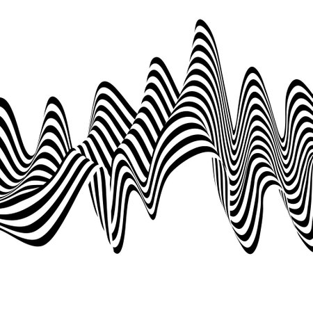Abstract wave with black and white line pattern. 3D optical background in psychedelic style.