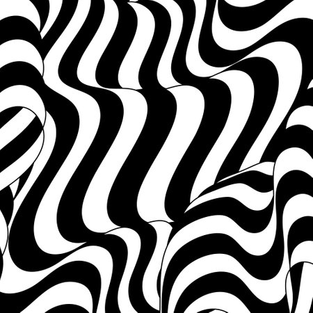 Trippy strip pattern. Horizontal background with black and white curved waves. Abstract optical...