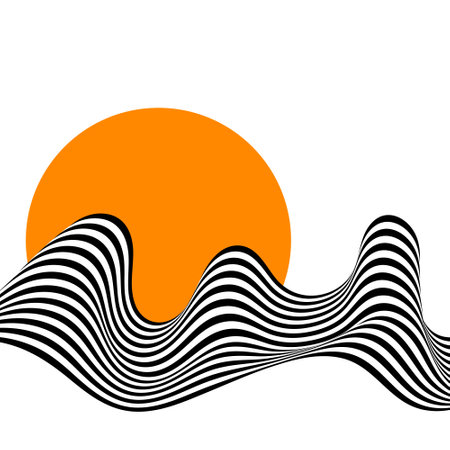 Abstract black and white wave is decorated with an yellow circle.