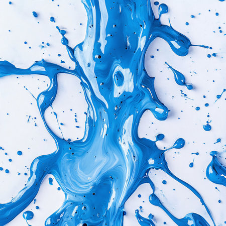 Abstract art with blue paint strokes on white backgroundの素材