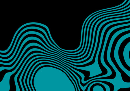 Hypnotic turquoise waves on a black background, creating an abstract illusion of motion.のイラスト素材