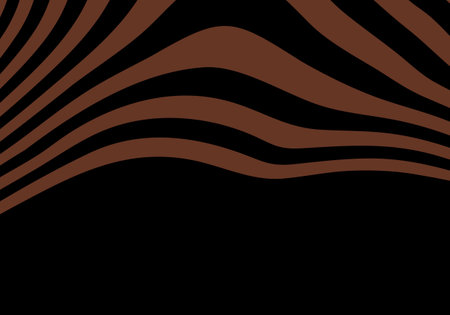 Elegant brown wavy stripes on a deep black background, creating a warm curvature.のイラスト素材