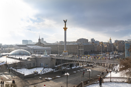 Kiev, Ukraine, Independence Square, February 17, 2018. Preparation for the celebration of the anniversary of the memory of the heroes of the Heavenly hundredsのeditorial素材