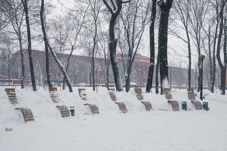 Kiev, Ukraine, March 3, 2018. The city was covered with snow. Bad weather in Kiev in March 2018.のeditorial素材