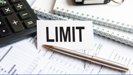 Writing text showing Limit. Writing text Limit on white paper card, black letters, white background....