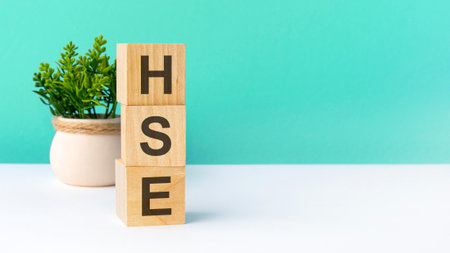 hse - word from wooden blocks with letters. business concept on green background. copy space available. hsa - short for Health and Safety Executiveの写真素材