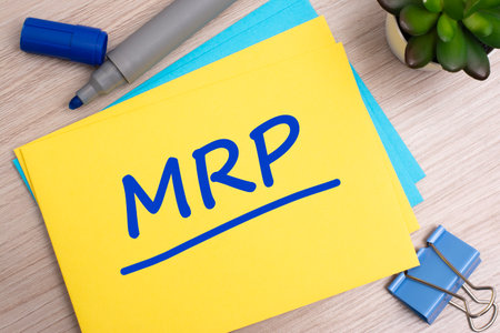 MRP - Marketing Research Planning - acronym text concept with blue marker on yellow cardの写真素材