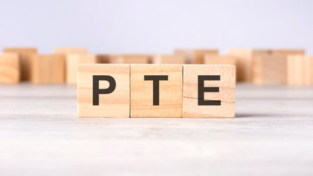 PTE - word concept written on wooden cubes or blocks on a light backgroundの写真素材