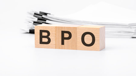 BPO wooden cubes word on white background. BPO - Business Process Outsourcing conceptsの写真素材