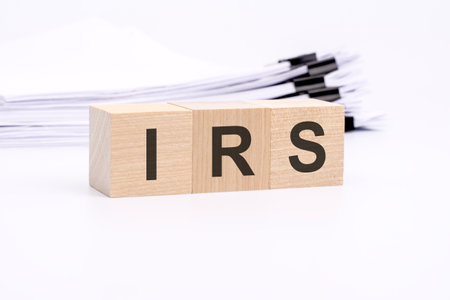irs concept with wooden cube blocks. single wordの写真素材