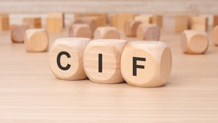 the word cif is written on a wooden blockの写真素材