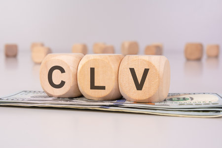 CLV acronym on wooden cubes and dollar billsの写真素材