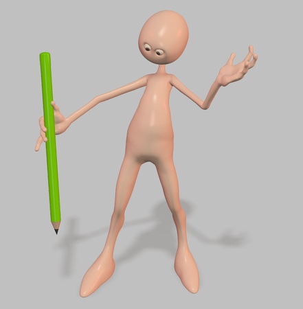 A man with a pencil. Gray backgroundの写真素材