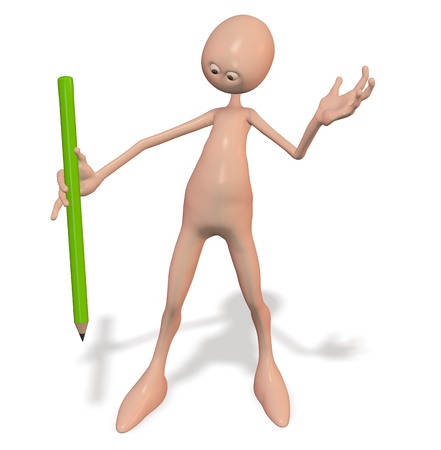 A man with a pencil. White backgroundの写真素材