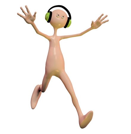 A man with headphones listening to musicの写真素材