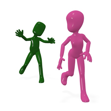 An infected person is running for a woman. 3D renderの写真素材