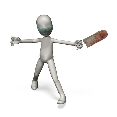Mad doctor with a bloody chainsaw. 3d renderの写真素材