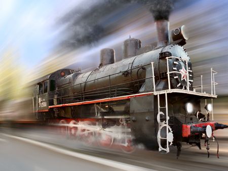 steam engine, locomotive in motion blurの写真素材