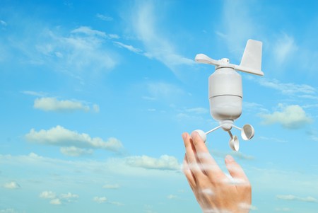 ecological concept, anemometer in the sky の写真素材