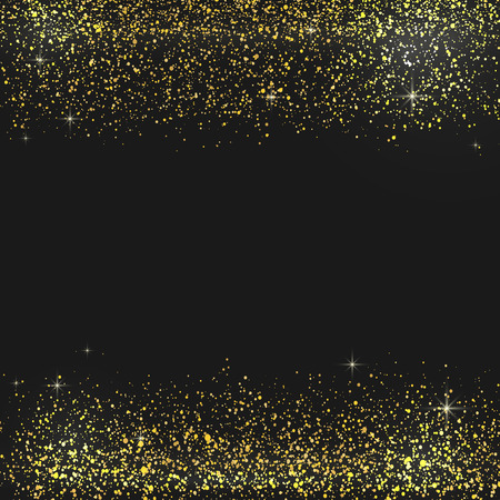 Gold glitter background. Gold sparkle border. Template for holiday designs, invitation, party, birthday, wedding, New Year, Christmas. Vector illustration.のイラスト素材