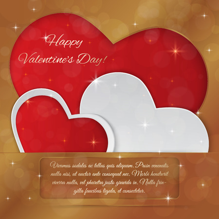 Bright Valentine`s day vector  background. Sparkling paper hearts on bokeh background. Greeting card designのイラスト素材