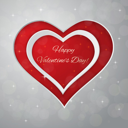 Bright Valentine`s day vector  background. 
Sparkling paper hearts on bokeh background. 
Greeting card designのイラスト素材