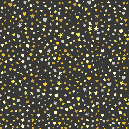 Modern Abstract Vector Confetti Background. Seamless colorful 
square, heart and star pattern. EPS 10 stock festive fun repeat for your design projects, textile, wrapping, wallpaper, web.のイラスト素材
