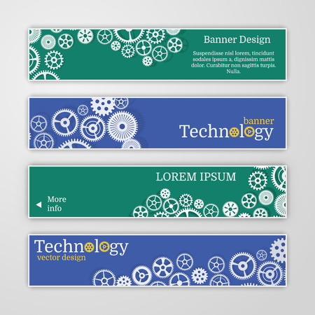 Vector abstract gear wheel and circuit board, banner set.  Vector technology for web banner template or brochureのイラスト素材