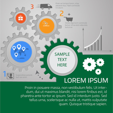E-commerce infographics, Business concept,  fast delivery service. Gears. Vector illustrationのイラスト素材
