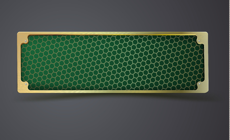 Abstract empty horizontal banner. Vector illustration. Gold frame. hexagon fiber. Banner design. Eps 10. green glass.のイラスト素材