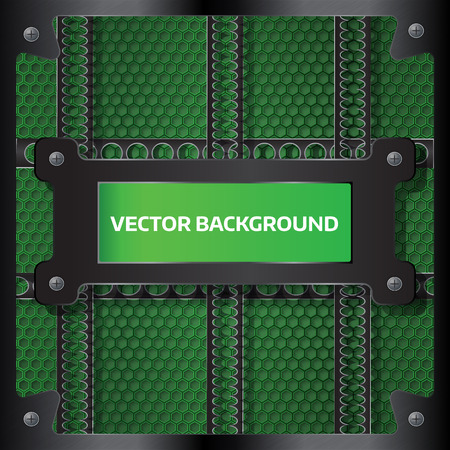 Vector illustration of geometric pattern of hexagons. Carbon fiber  green background. metal frame. Eps10のイラスト素材