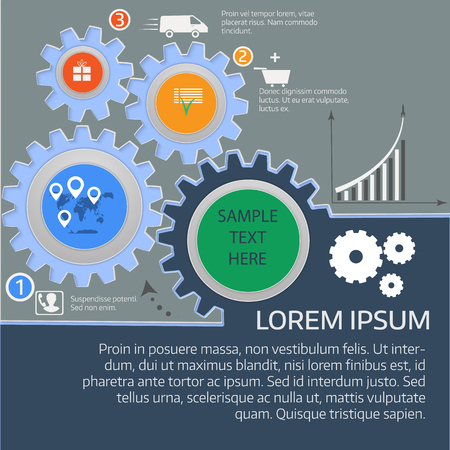 E-commerce infographics, Business concept,  fast delivery service. Gears. Vector illustrationのイラスト素材