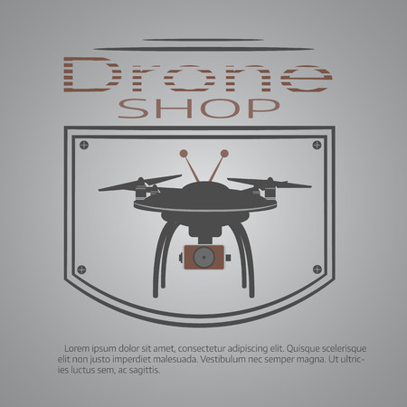 drone icon in frame with text emblem vector icon illustration in white circle element sign eps jpg logo image conceptのイラスト素材
