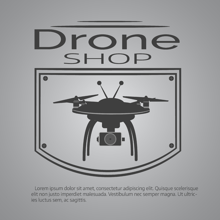 drone icon in frame with text emblem vector icon illustration in white circle element sign eps jpg logo image conceptのイラスト素材