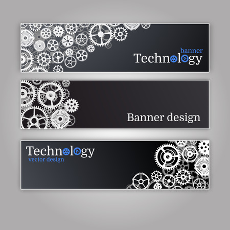 Vector abstract gear wheel and circuit board, banner set.  Vector technology for web banner template or brochureのイラスト素材